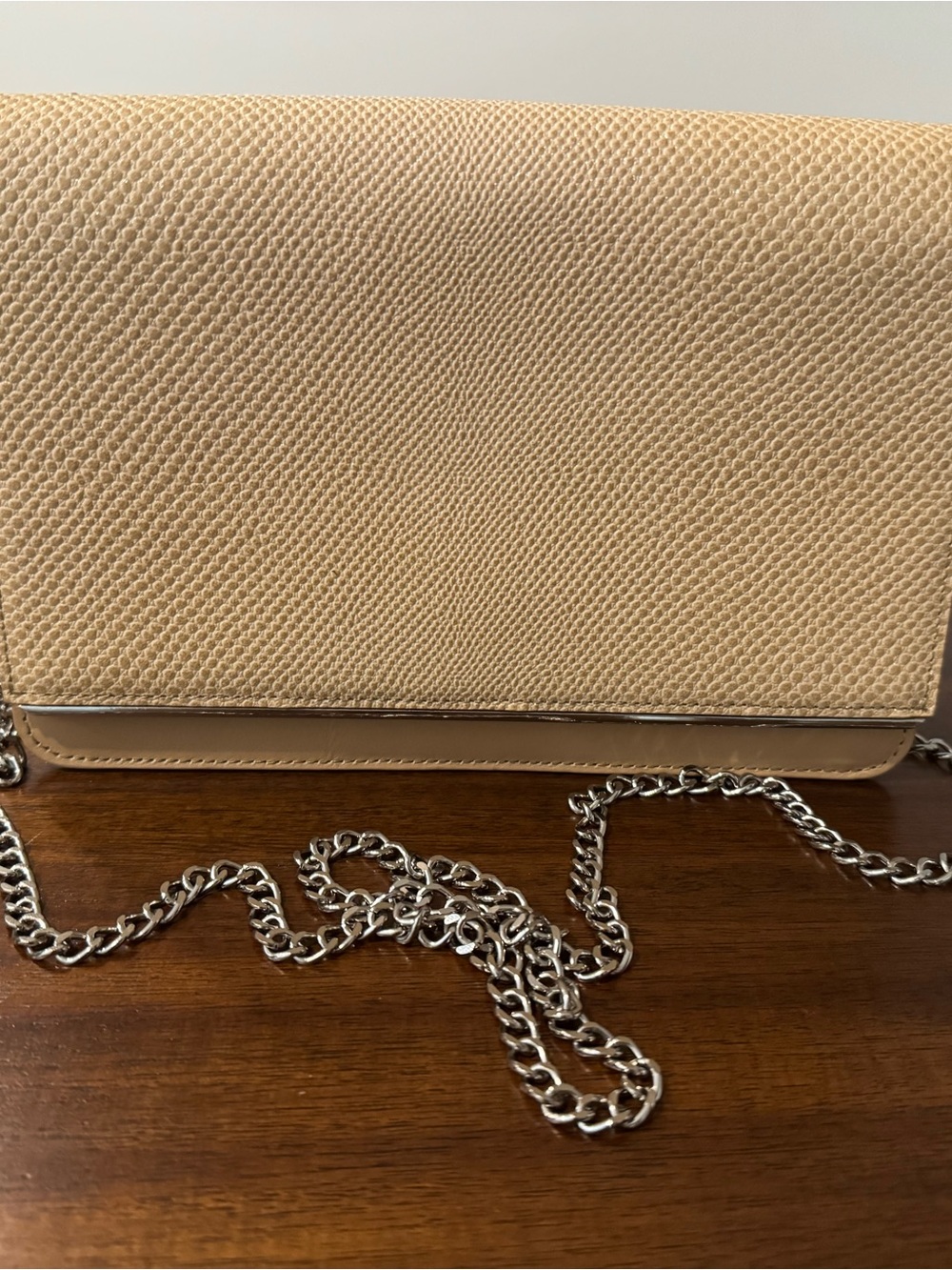 Brooks Brothers Beige Textured Crossbody with Silver Chain